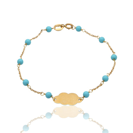 Bracciale Oro Giallo Oro 18 carati Baby Targa Nuvola pietre turchesi cm. 15,5
