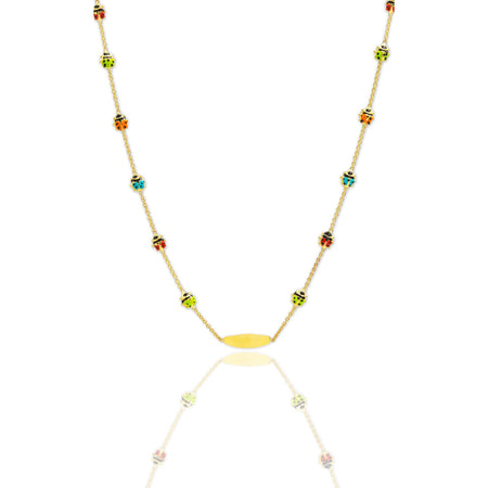 Collana Oro Giallo Oro 18 carati Targhetta Coccinelle Smalto Multicolor