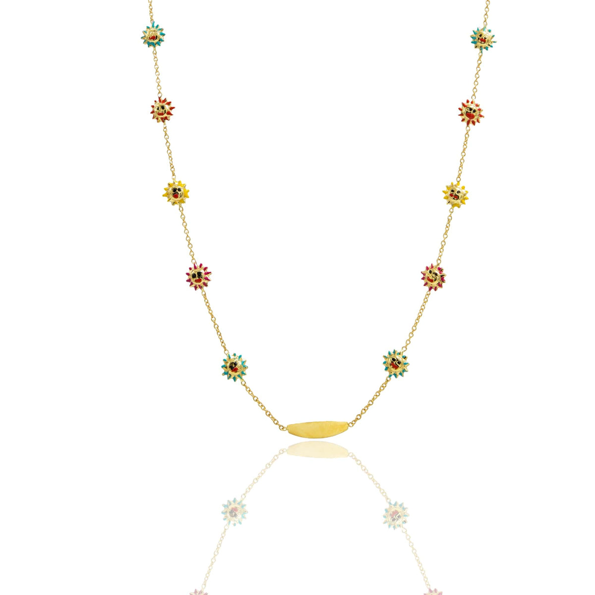 Collana Oro Giallo Oro 18 carati Targhetta Soli Sorridenti Smalto Multicolor