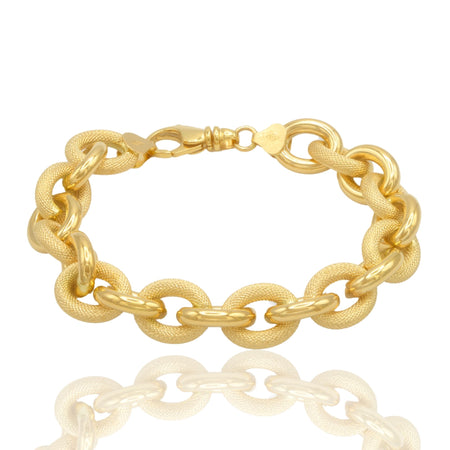 Bracciale Oro Giallo Oro 18 carati Catena Cerchi Godronata Solo Oro
