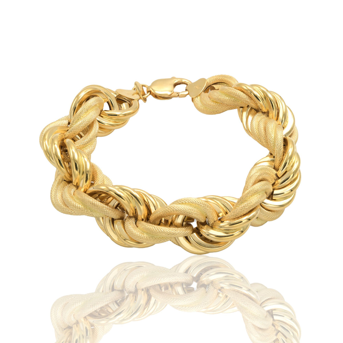 Bracciale Oro Giallo Oro 18 carati Corda Godronata Solo Oro spess. 19 mm