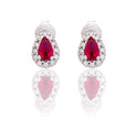 Orecchini Oro Bianco Oro 18 carati Goccia Con Contorno Zirconi Bianchi, Zircone Rosso 