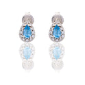 Orecchini Oro Bianco Oro 18 carati Goccia Con Contorno Zirconi Bianchi, Zircone Azzurro 