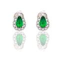 Orecchini Oro Bianco Oro 18 carati Goccia Con Contorno Zircone Verde, Zirconi Bianchi 