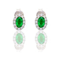 Orecchini Oro Bianco Oro 18 carati Ovale Con Contorno Zirconi Bianchi, Zircone Verde 