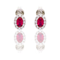 Orecchini Oro Bianco Oro 18 carati Ovale Con Contorno Zirconi Bianchi, Zircone Rosso 