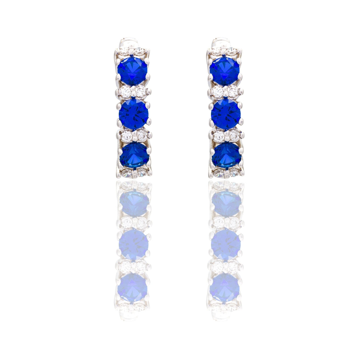Orecchini Oro Bianco Oro 18 carati Cerchietto Trilogy Zirconi Bianchi, Zirconi Blu 