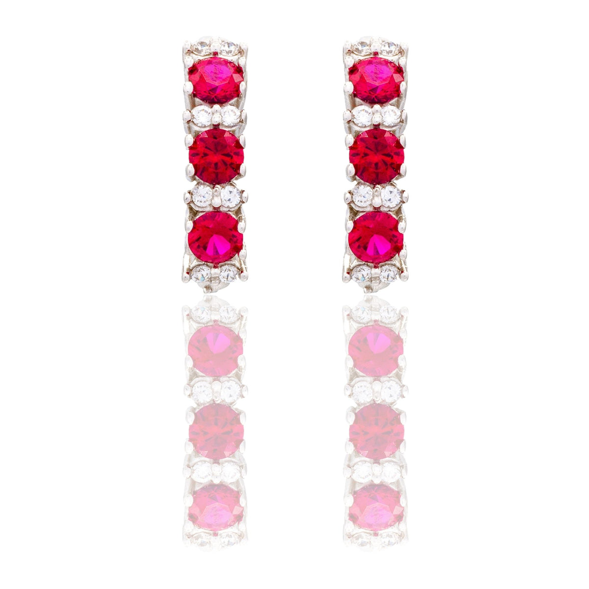 Orecchini Oro Bianco Oro 18 carati Cerchietto Trilogy Zirconi Bianchi, Zirconi Rossi 