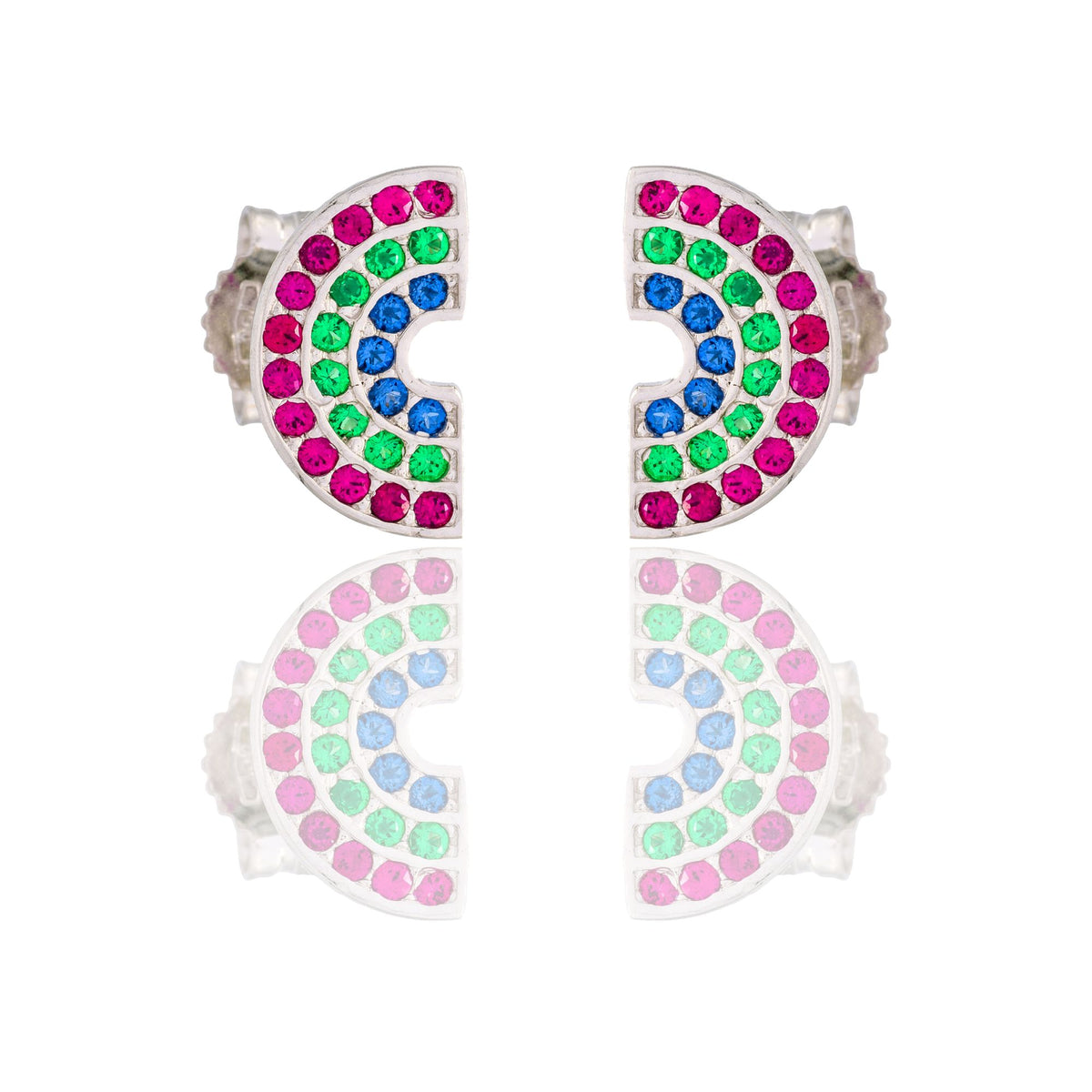 Orecchini Oro Bianco Oro 18 carati Arcobaleno Pavè Zirconi Multicolor