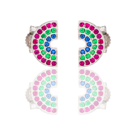 Orecchini Oro Bianco Oro 18 carati Arcobaleno Pavè Zirconi Multicolor