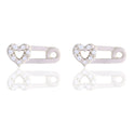 Orecchini Oro Bianco Oro 18 carati Spilla Con Cuore Zirconi Bianchi