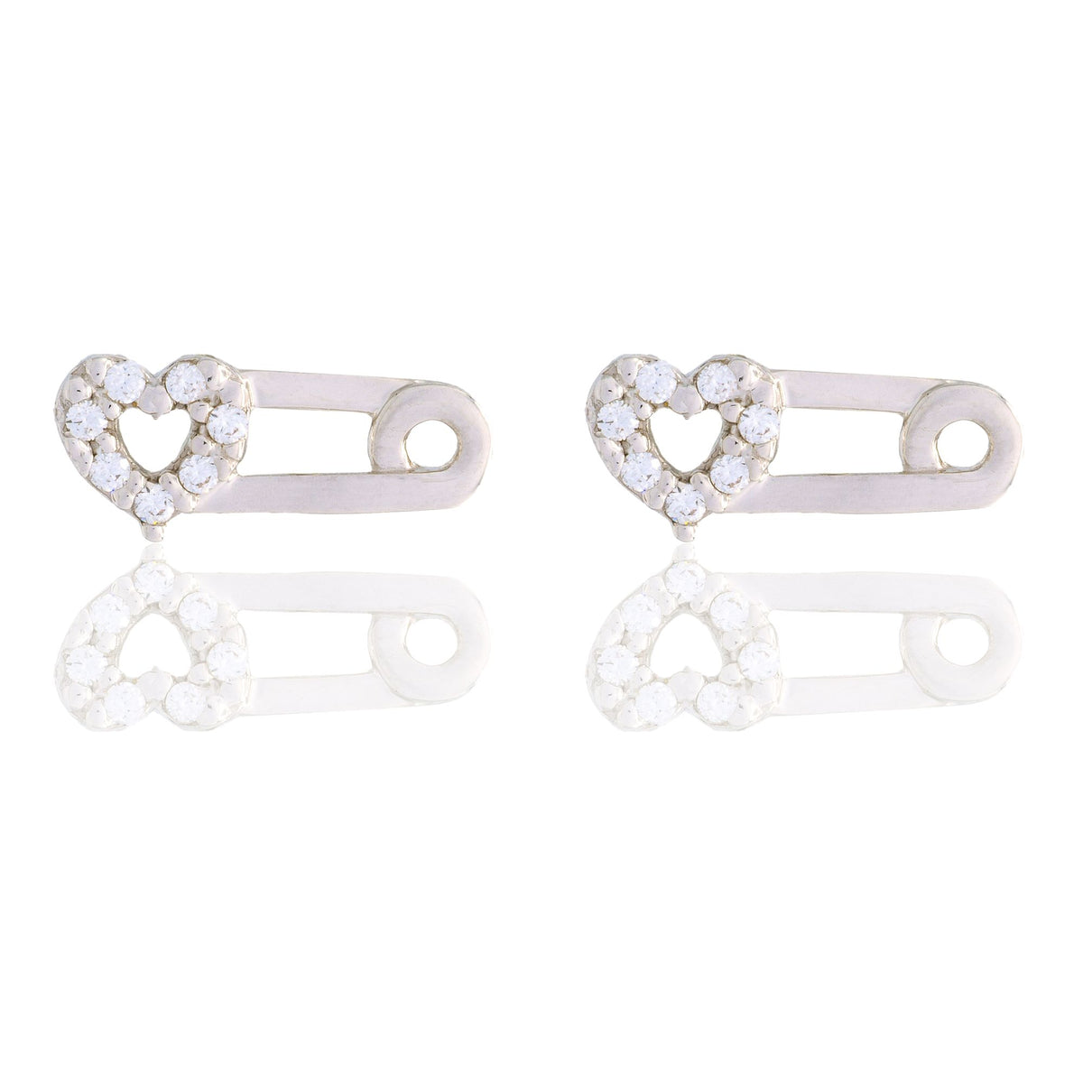 Orecchini Oro Bianco Oro 18 carati Spilla Con Cuore Zirconi Bianchi