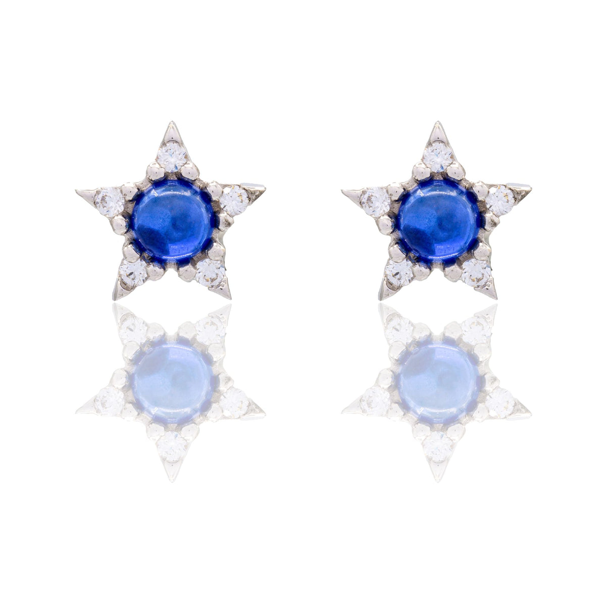 Orecchini Oro Bianco Oro 18 carati Stella Pietra Zirconi Bianchi, Zircone Blu 