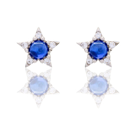 Orecchini Oro Bianco Oro 18 carati Stella Pietra Zirconi Bianchi, Zircone Blu 