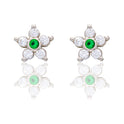 Orecchini Oro Bianco Oro 18 carati Fiore Pietra Zirconi Bianchi, Zircone Verde 