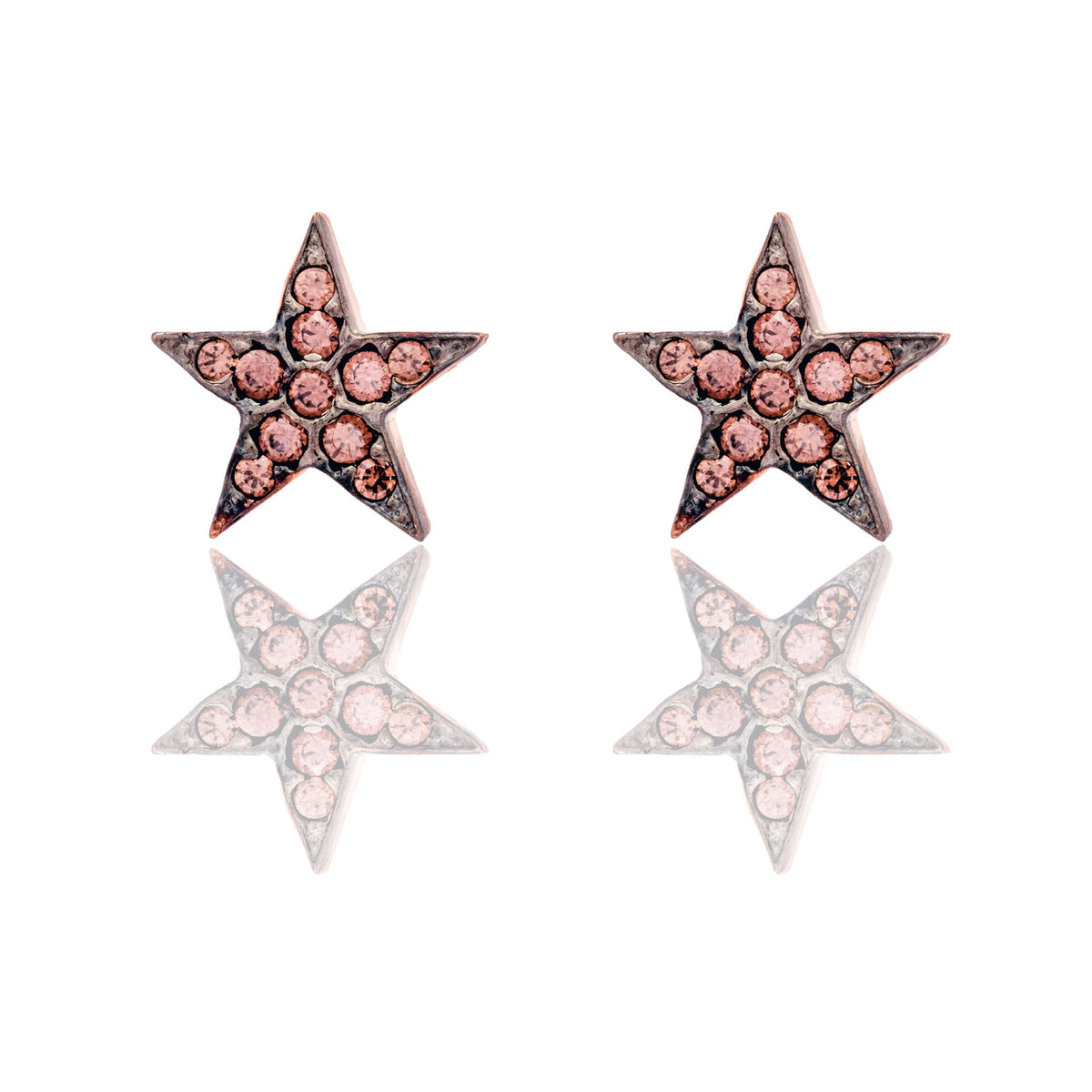 Orecchini Oro Rosa Oro 18 carati Stella Pave' Zirconi Neri, Pavè Zirconi Brown 