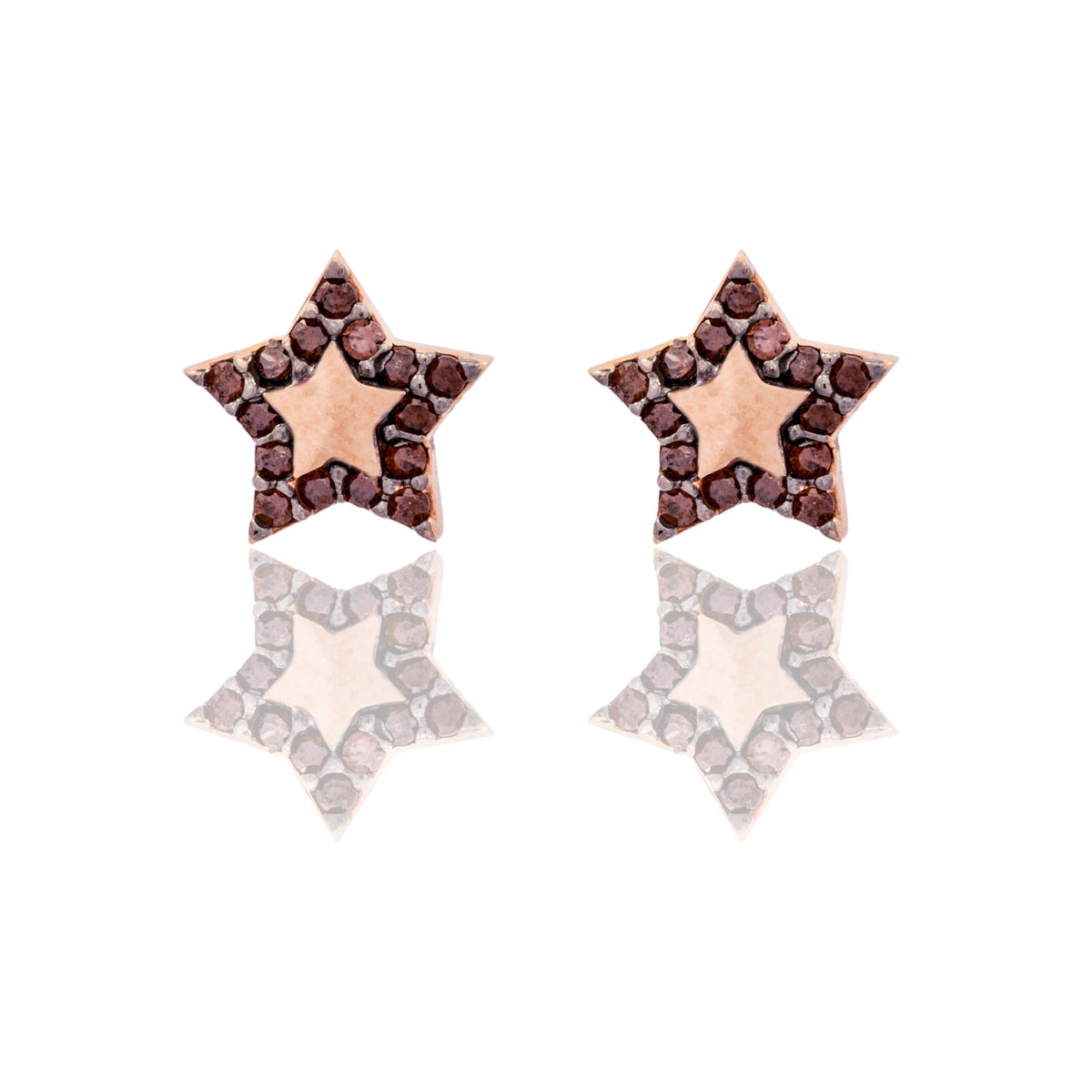 Orecchini Oro Rosa Oro 18 carati Stelle Con Contorno Zirconi Brown