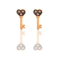 Orecchini Oro Rosa Oro 18 carati Chiave Con Cuore Zirconi Neri, Pavè Zirconi Brown 