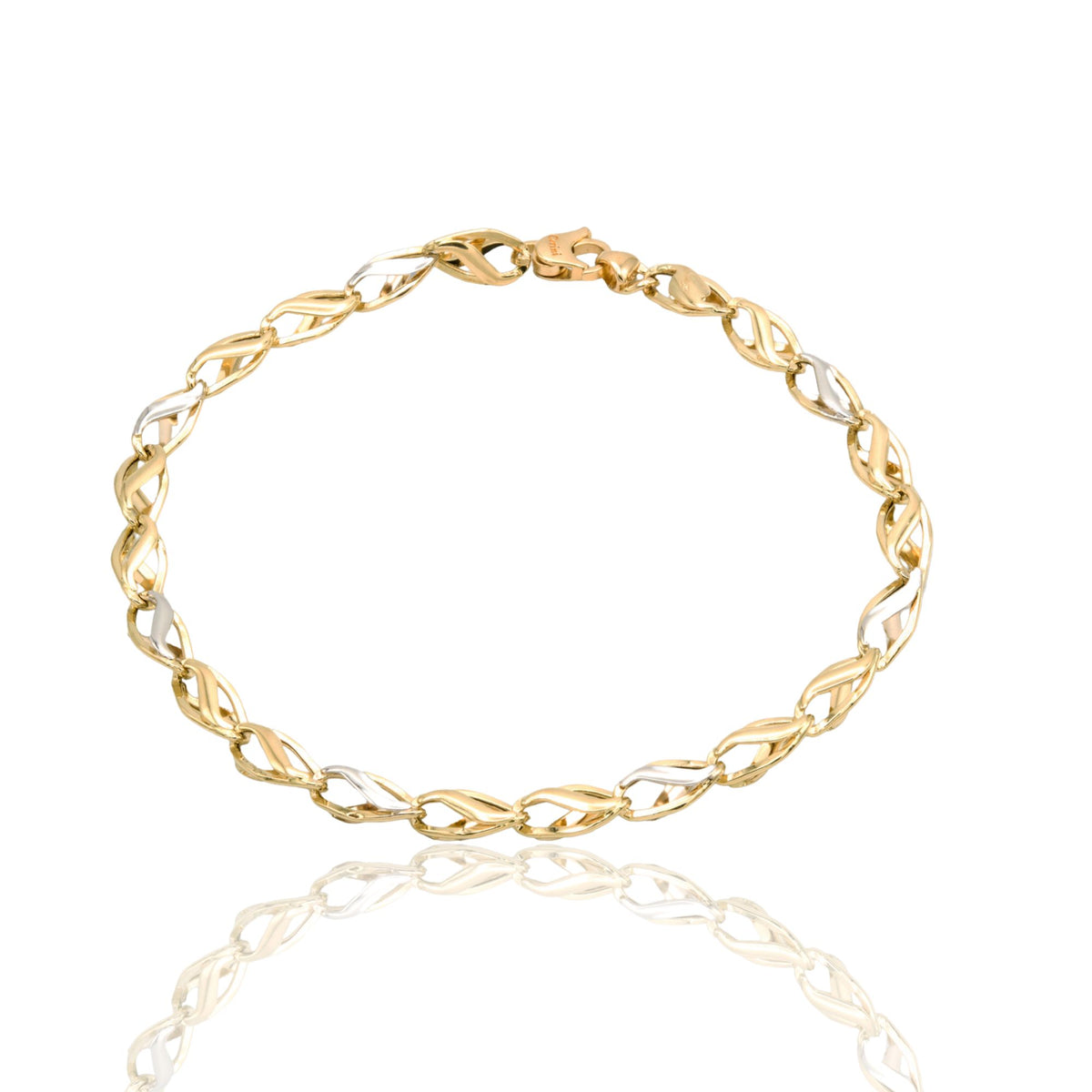 Bracciale Oro Giallo Oro Bianco Oro 18 carati Catena Piatta Solo Oro cm. 21,5