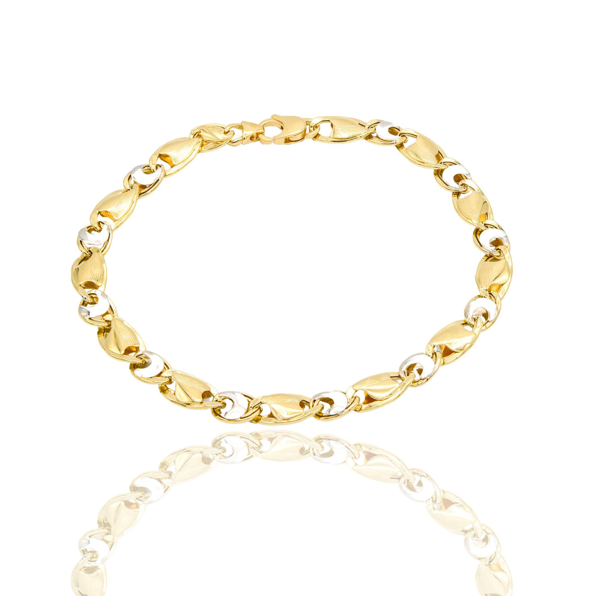 Bracciale Oro Giallo Oro Bianco Oro 18 carati Catena Piatta Solo Oro cm. 21,5