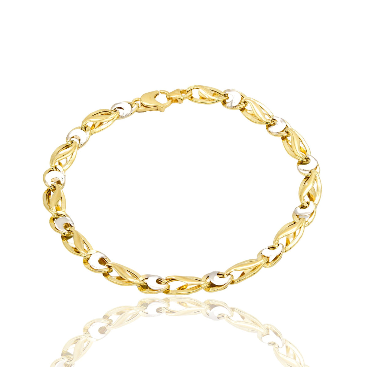 Bracciale Oro Giallo Oro Bianco Oro 18 carati Catena Piatta Solo Oro cm. 21,5