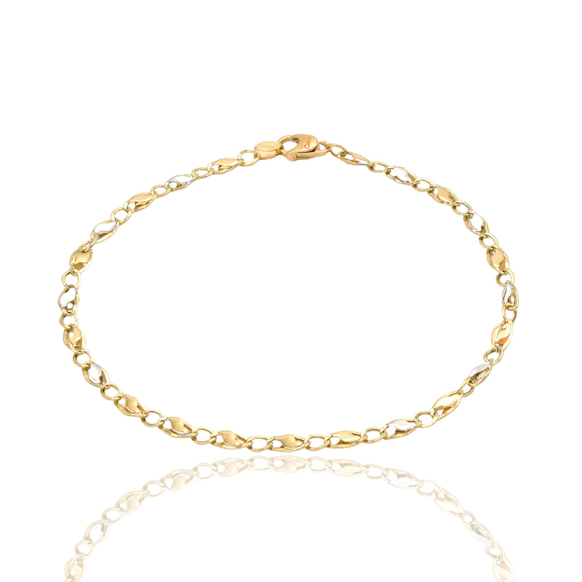 Bracciale Oro Giallo Oro Bianco Oro 18 carati Catena Piatta Solo Oro cm. 21,5