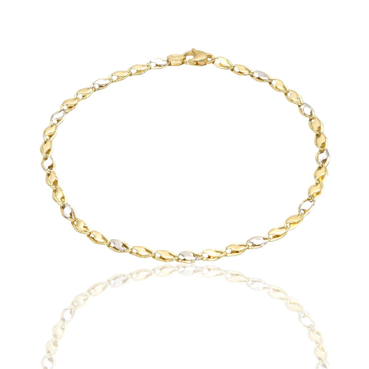 Bracciale Oro Giallo Oro Bianco Oro 18 carati Catena Piatta Solo Oro cm. 21,5