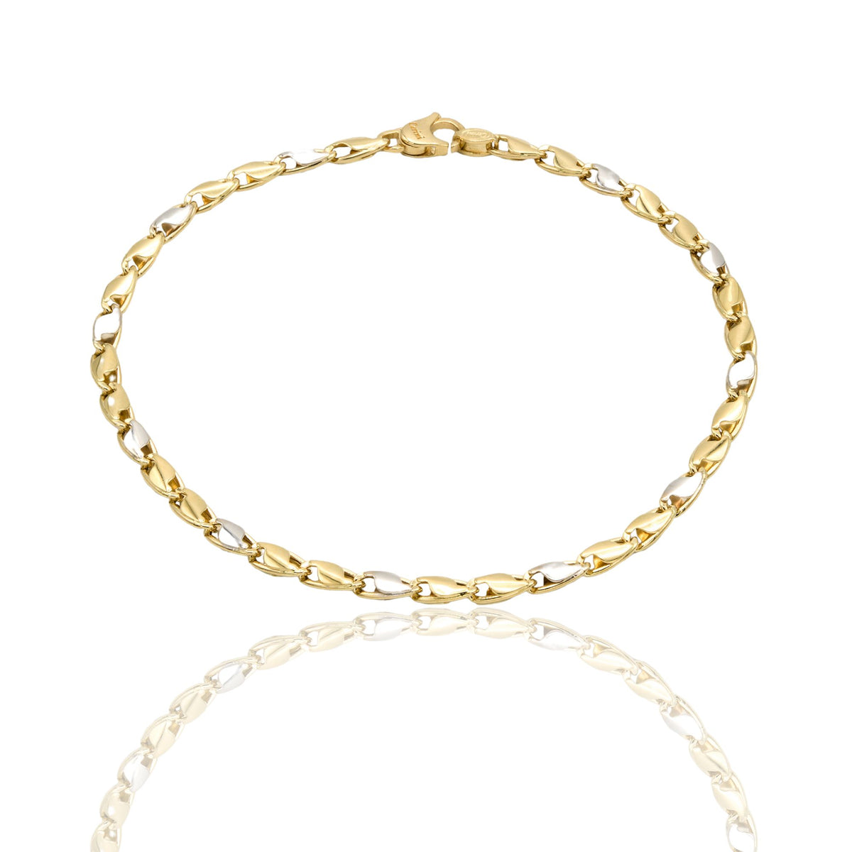 Bracciale Oro Giallo Oro Bianco Oro 18 carati Catena Piatta Solo Oro cm. 21,5