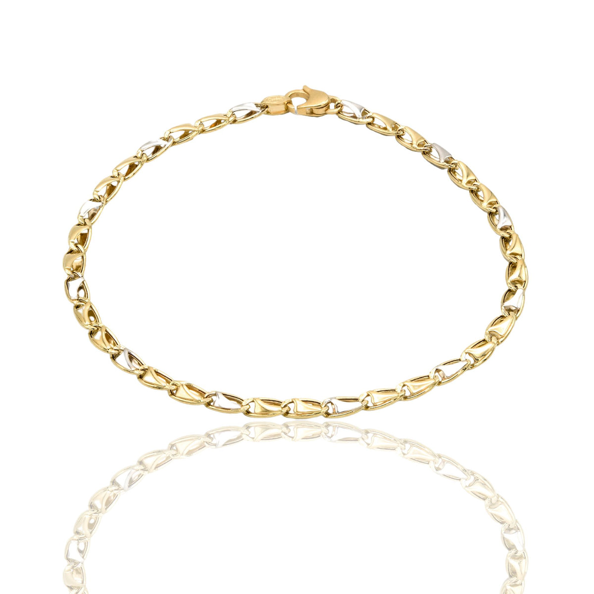Bracciale Oro Giallo Oro Bianco Oro 18 carati Catena Piatta Solo Oro cm. 21,5