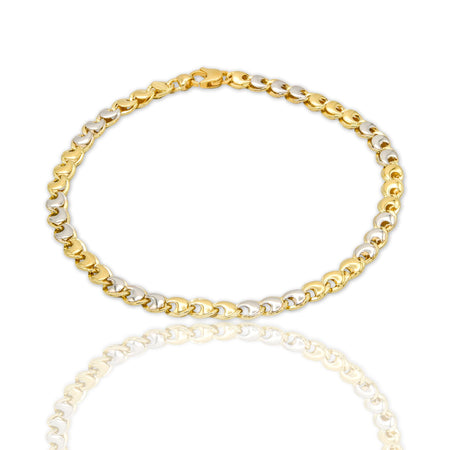 Bracciale Oro Giallo Oro Bianco Oro 18 carati Catena Piatta Solo Oro cm. 21