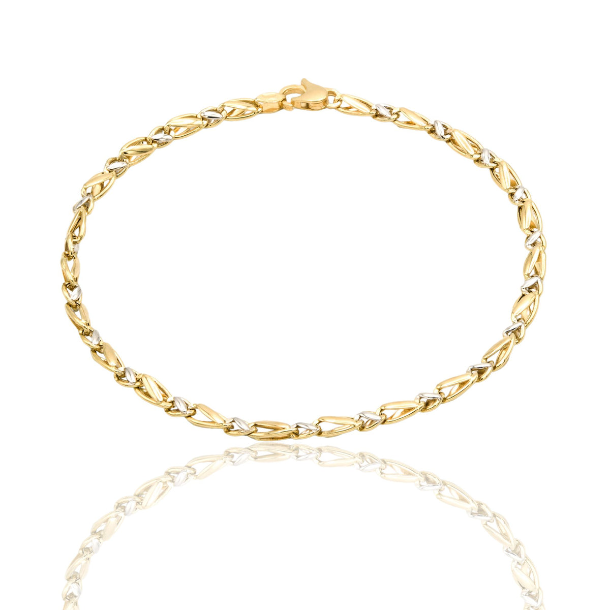 Bracciale Oro Giallo Oro Bianco Oro 18 carati Catena Piatta Solo Oro cm. 21