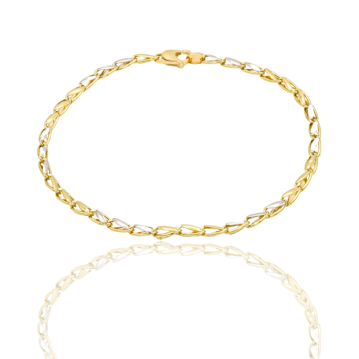 Bracciale Oro Giallo Oro Bianco Oro 18 carati Catena Piatta Solo Oro cm. 21