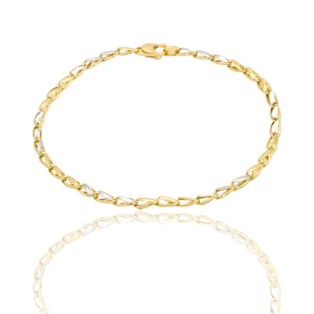 Bracciale Oro Giallo Oro Bianco Oro 18 carati Catena Piatta Solo Oro cm. 21