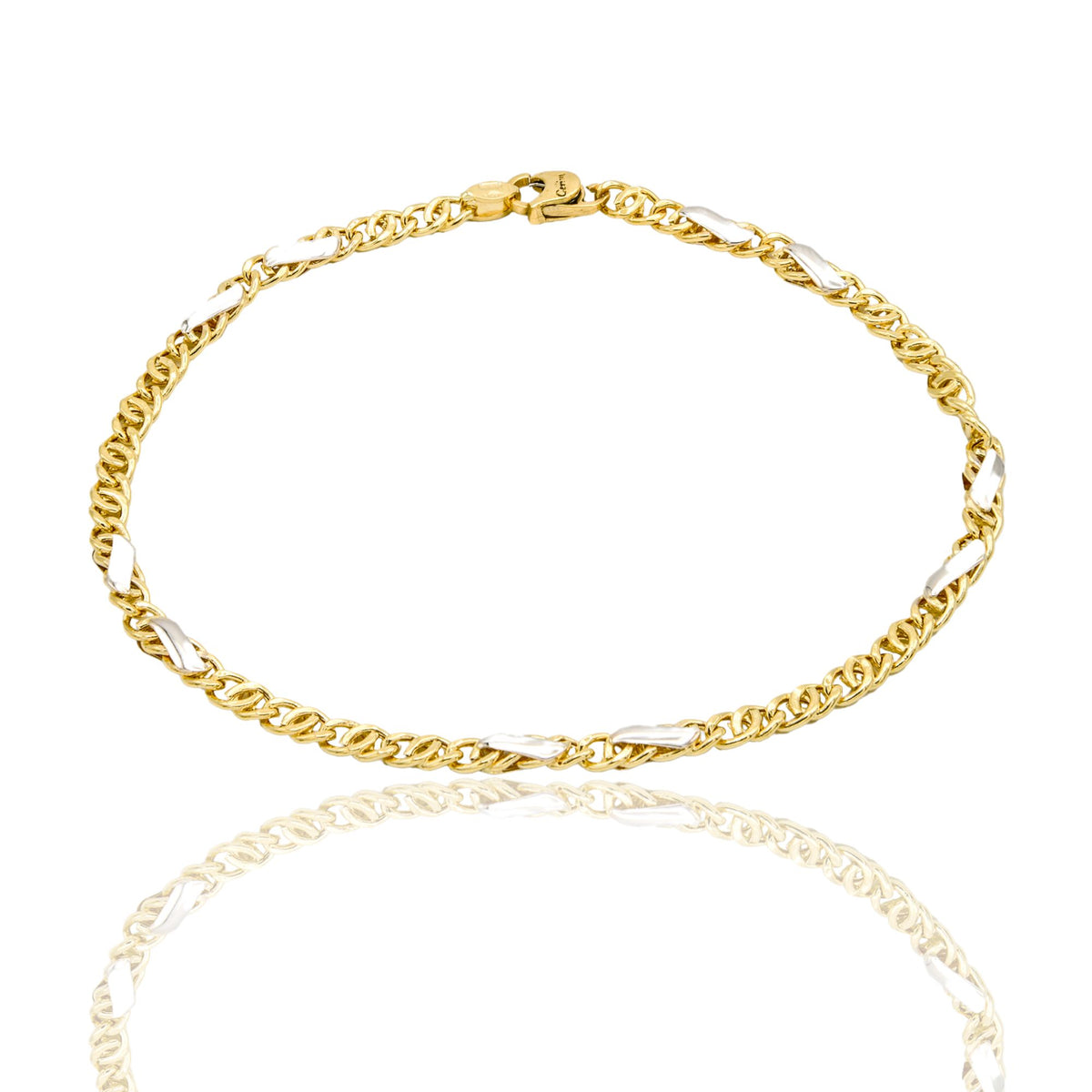 Bracciale Oro Giallo Oro Bianco Oro 18 carati Catena Piatta Solo Oro cm. 21
