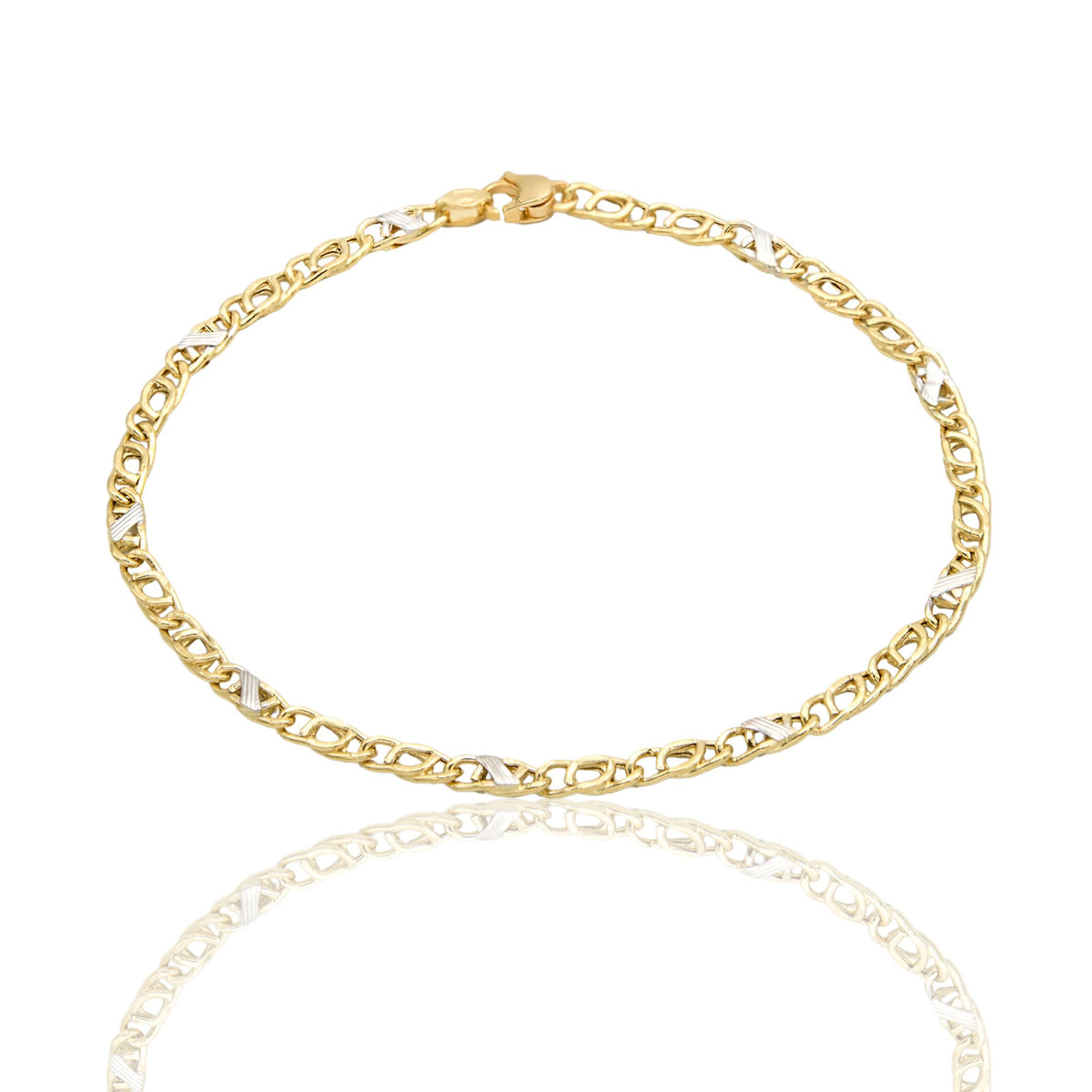 Bracciale Oro Giallo Oro Bianco Oro 18 carati Catena Piatta Solo Oro cm. 21