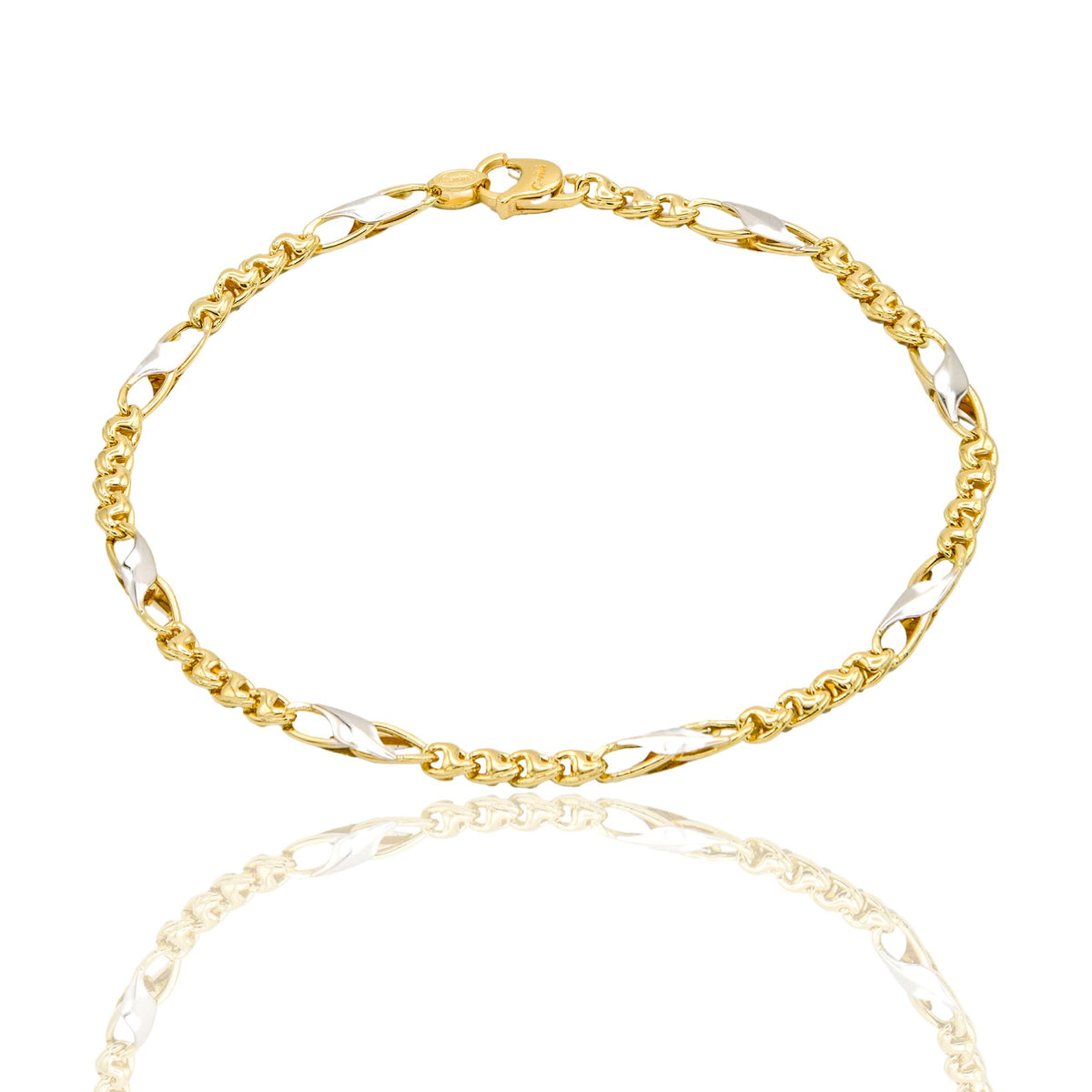 Bracciale Oro Giallo Oro Bianco Oro 18 carati Catena Piatta Solo Oro cm. 21