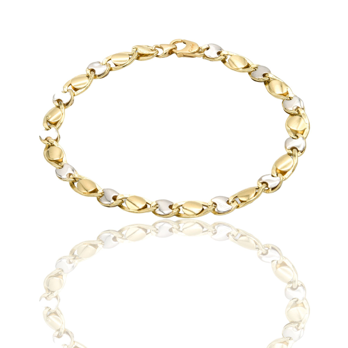 Bracciale Oro Giallo Oro Bianco Oro 18 carati Catena Piatta Solo Oro cm. 21