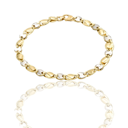 Bracciale Oro Giallo Oro Bianco Oro 18 carati Catena Piatta Solo Oro cm. 21