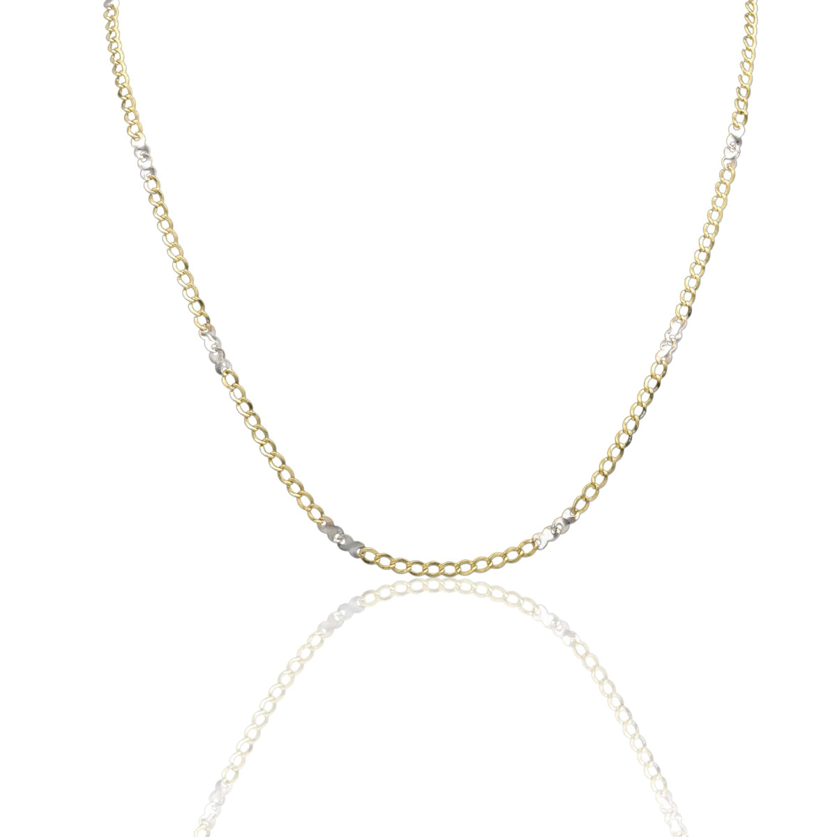 Collana Oro Giallo Oro Bianco Oro 18 carati Catena Piatta Solo Oro cm.50