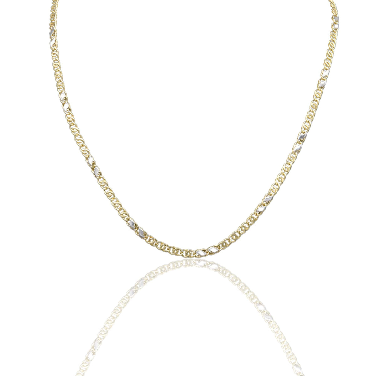 Collana Oro Giallo Oro Bianco Oro 18 carati Catena Piatta Solo Oro cm.50