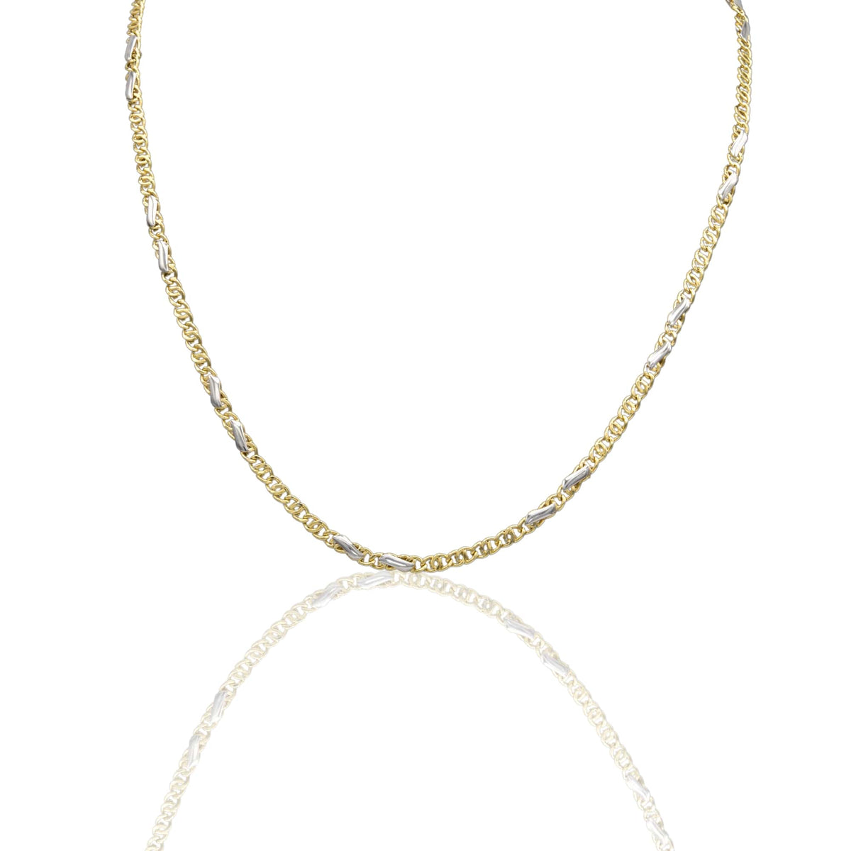 Collana Oro Giallo Oro Bianco Oro 18 carati Catena Piatta Solo Oro cm.50