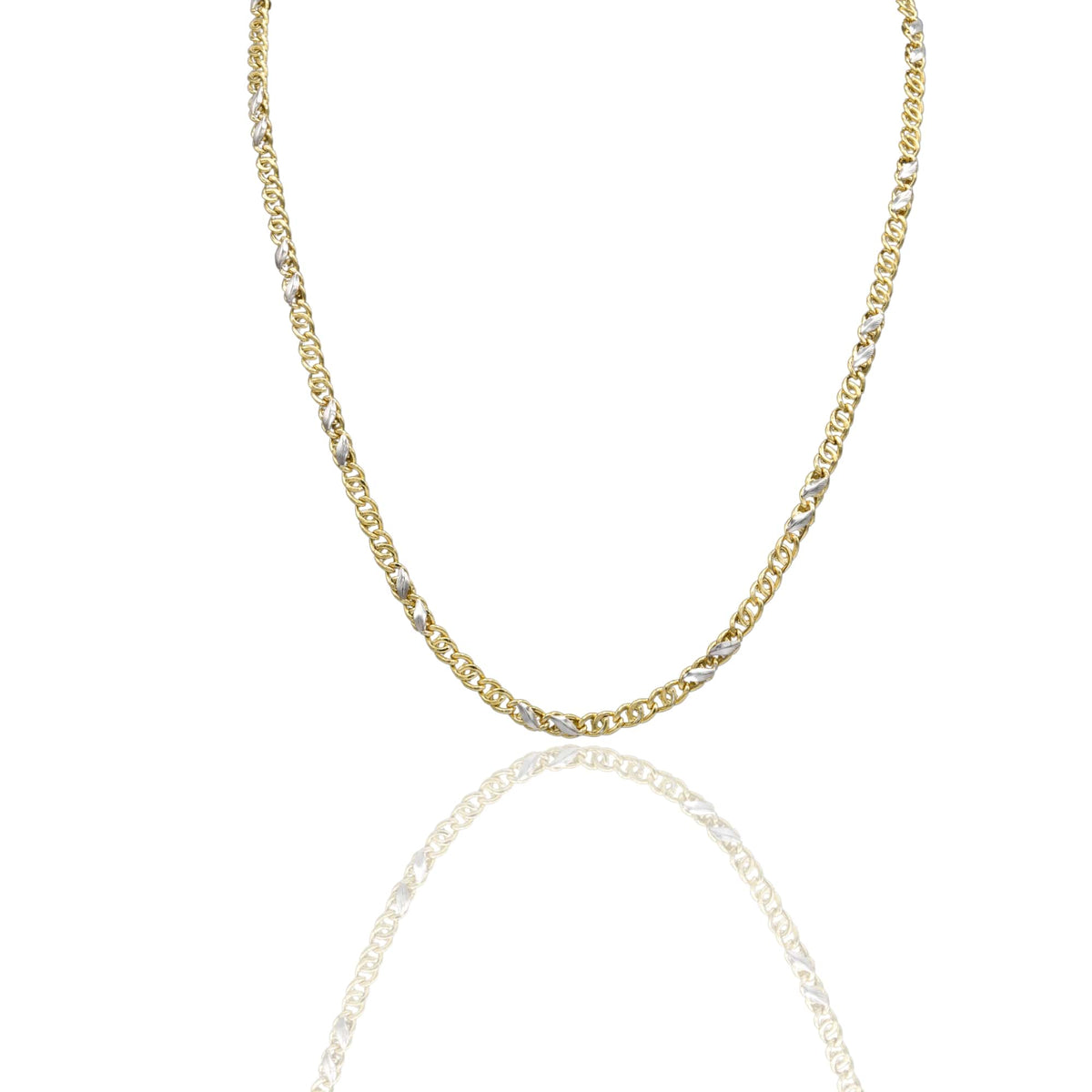 Collana Oro Giallo Oro Bianco Oro 18 carati Catena Piatta Solo Oro cm.50