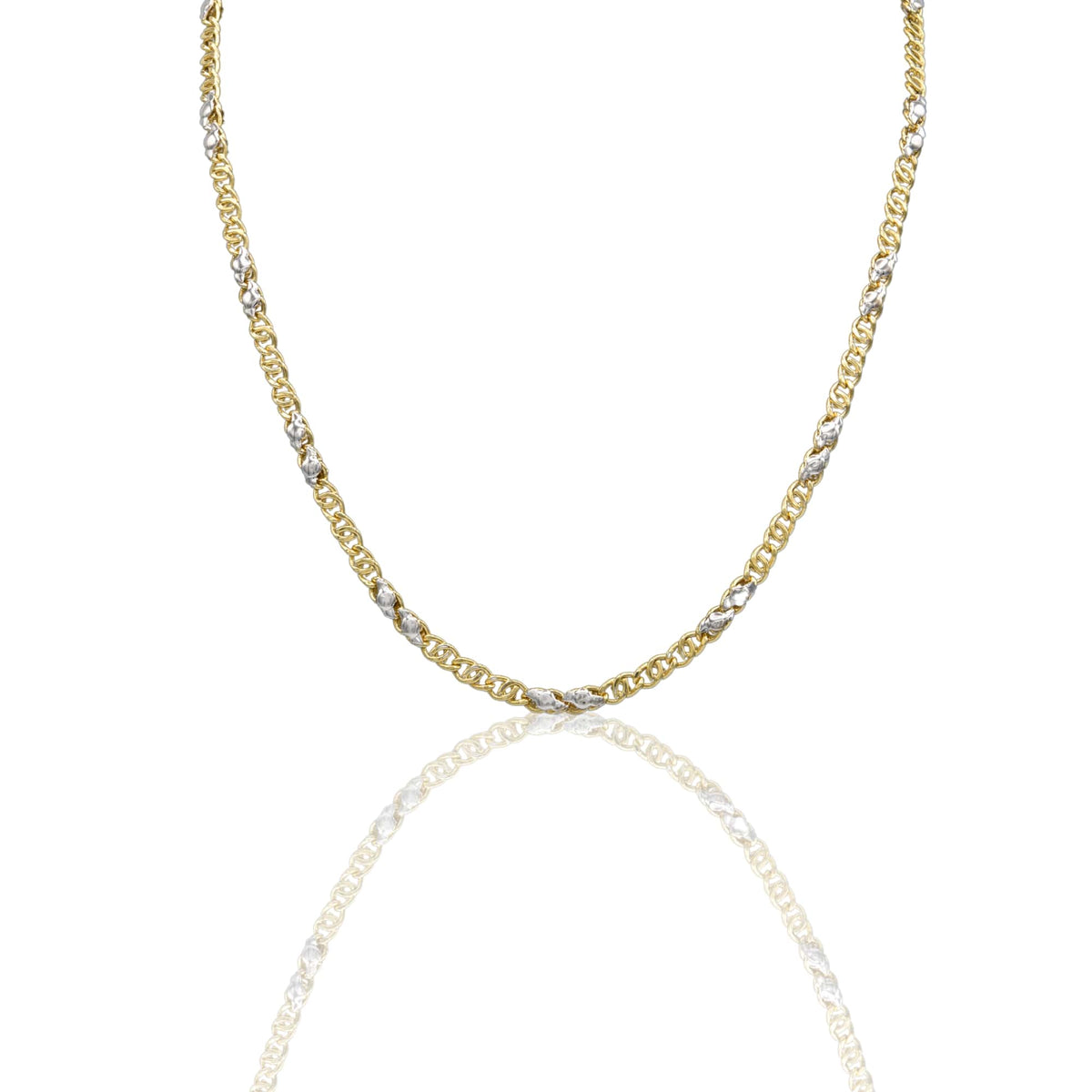 Collana Oro Giallo Oro Bianco Oro 18 carati Catena Piatta Solo Oro cm.50