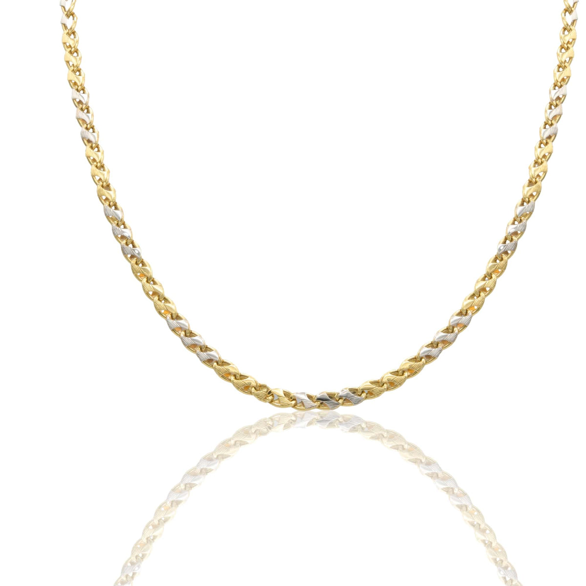 Collana Oro Giallo Oro Bianco Oro 18 carati Catena Piatta Solo Oro cm.50