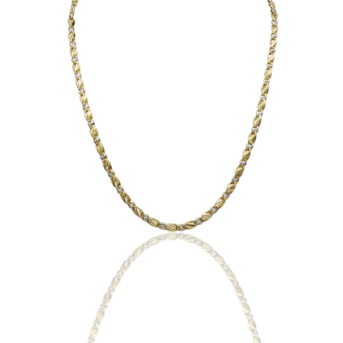 Collana Oro Giallo Oro Bianco Oro 18 carati Catena Piatta Solo Oro cm.50