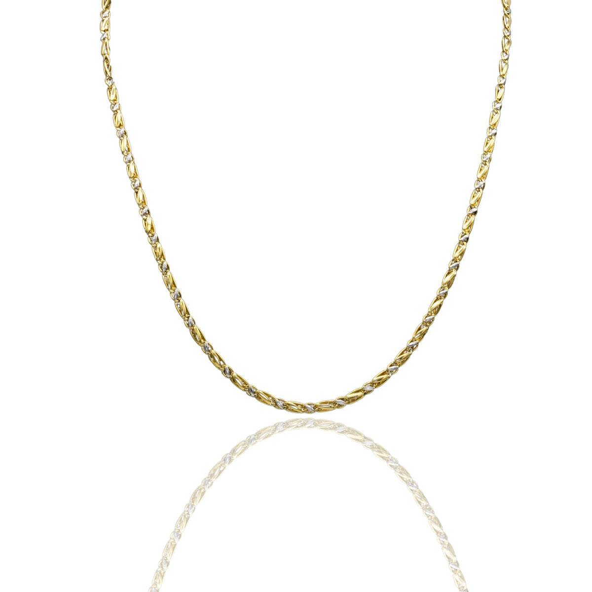 Collana Oro Giallo Oro Bianco Oro 18 carati Catena Piatta Solo Oro cm.50