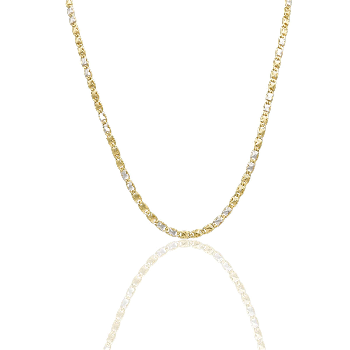 Collana Oro Giallo Oro Bianco Oro 18 carati Catena Piatta Solo Oro