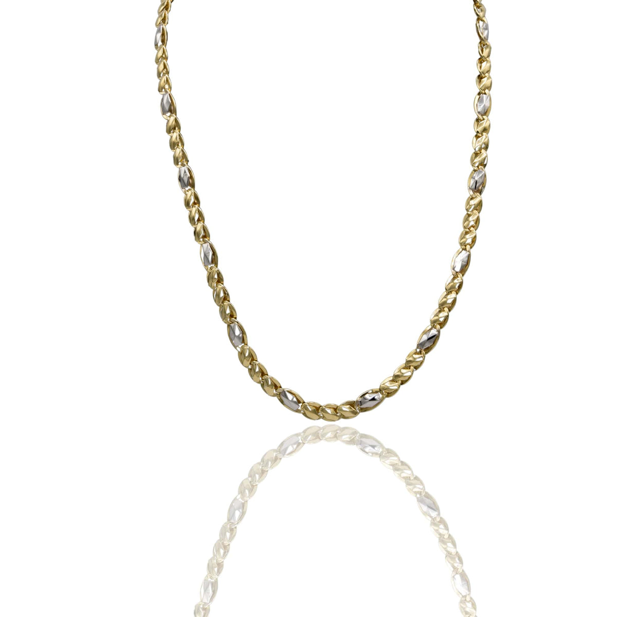 Collana Oro Giallo Oro Bianco Oro 18 carati Catena Piatta Solo Oro