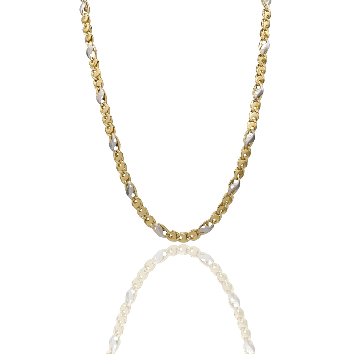 Collana Oro Giallo Oro Bianco Oro 18 carati Catena Piatta Solo Oro