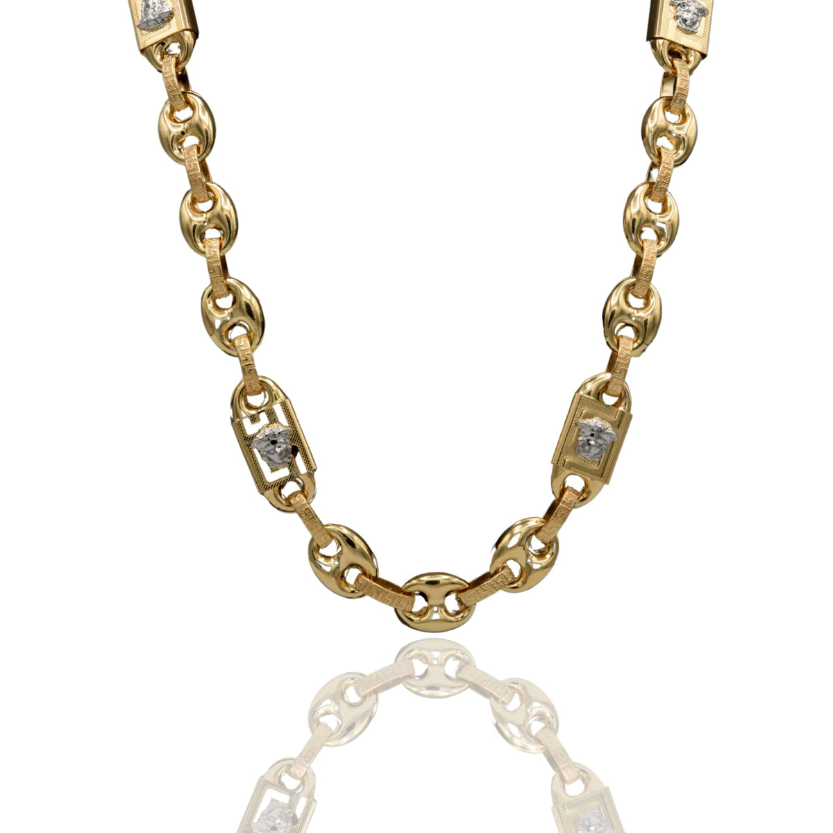 Collana Oro Giallo Oro Bianco Oro 18 carati Marinara Con Greca E Medusa Solo Oro
